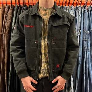 Snap-On Black Canvas Work Jacket - Men's Medium - Carhartt Style Broken Zipper